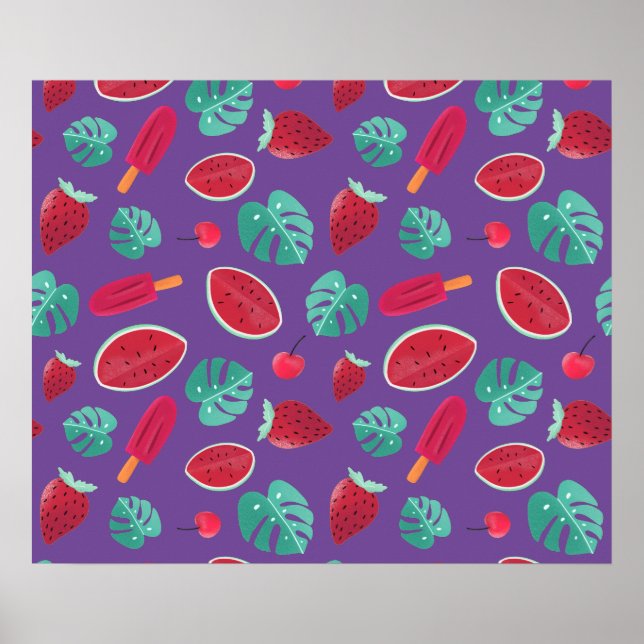 Popsicle, Cherry, Strawberry & Watermelon Leaves Poster (Front)