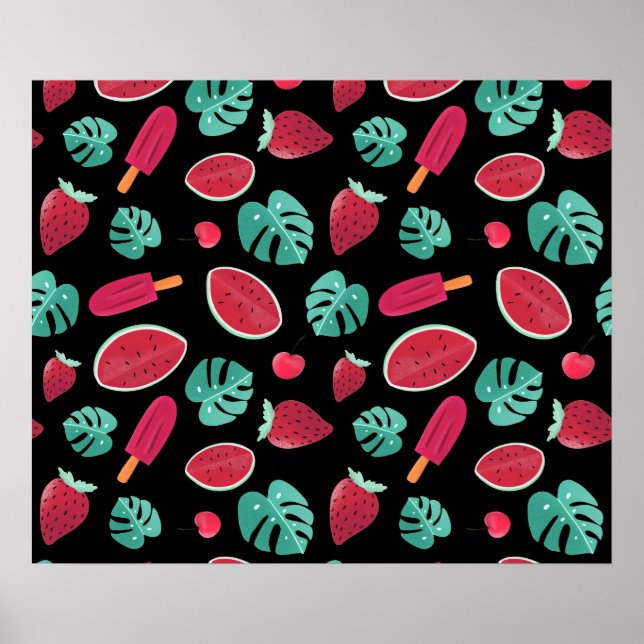 Popsicle, Cherry, Strawberry & Watermelon Leaves Poster (Front)