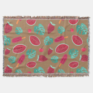 Popsicle, Cherry, Strawberry & Watermelon Leaves Throw Blanket