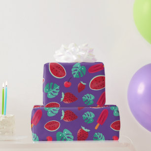 Popsicle, Cherry, Strawberry & Watermelon Leaves Wrapping Paper