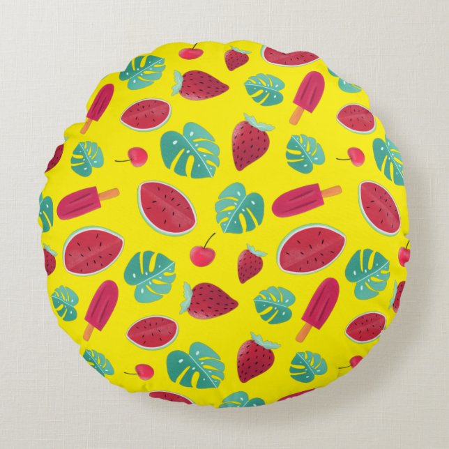 Popsicle, Cherry, Strawberry & Watermelon Round Pillow (Front)