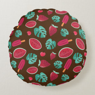 Popsicle, Cherry, Strawberry & Watermelon Round Pillow