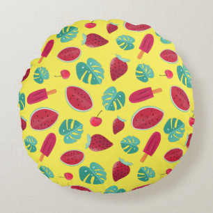 Popsicle, Cherry, Strawberry & Watermelon Round Pillow
