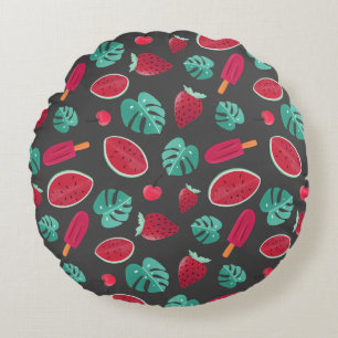 Popsicle, Cherry, Strawberry & Watermelon Round Pillow