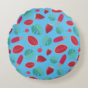Popsicle, Cherry, Strawberry & Watermelon Round Pillow