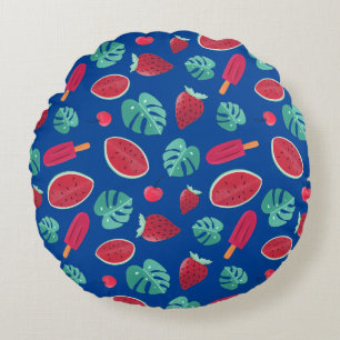 Popsicle, Cherry, Strawberry & Watermelon Round Pillow