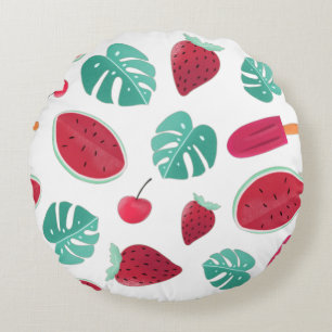 Popsicle, Cherry, Strawberry & Watermelon Round Pillow