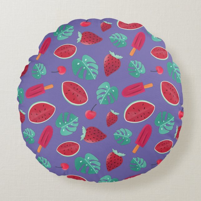 Popsicle, Cherry, Strawberry & Watermelon Round Pillow (Front)