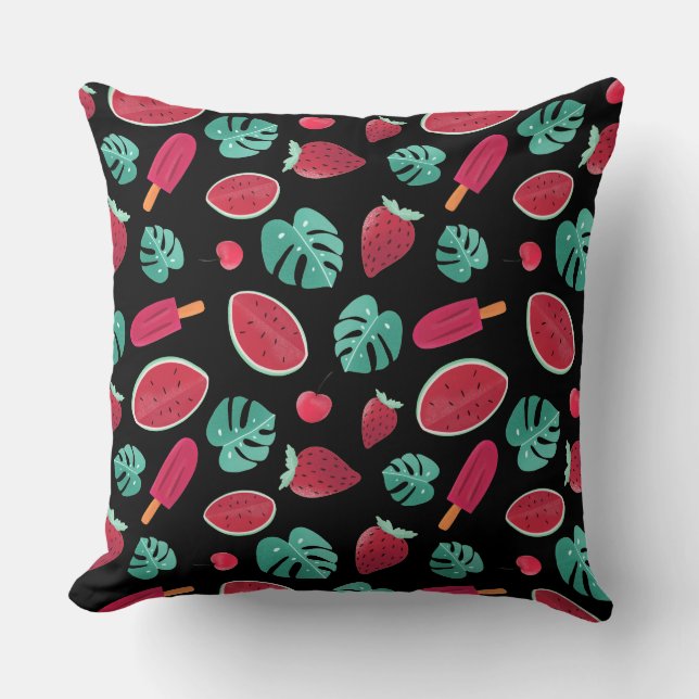 Popsicle, Cherry, Strawberry & Watermelon Throw Pillow (Front)
