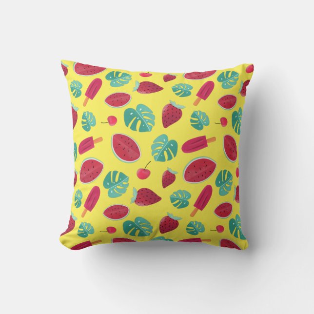 Popsicle, Cherry, Strawberry & Watermelon Throw Pillow (Front)