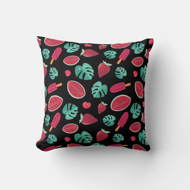 Popsicle, Cherry, Strawberry & Watermelon Throw Pillow (Front)