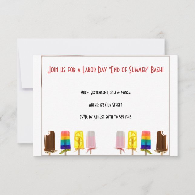Popsicle End of Summer Labour Day Invitation (Front)