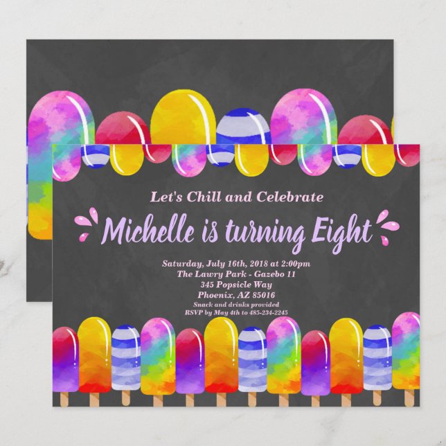 Popsicle Glitter Birthday Summer Pool Party Invite (Front/Back)