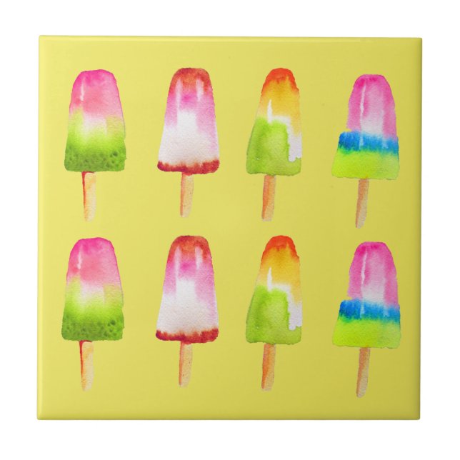 Popsicle ice-block Summer watercolor cute Tile (Front)