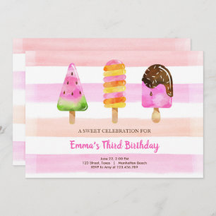 Popsicle Ice Cream Birthday Summer Pool Party Invitation