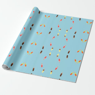 Popsicle ice cream on blue wrapping paper