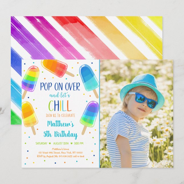 Popsicle Ice Cream Pop On Over Birthday Invitation (Front/Back)