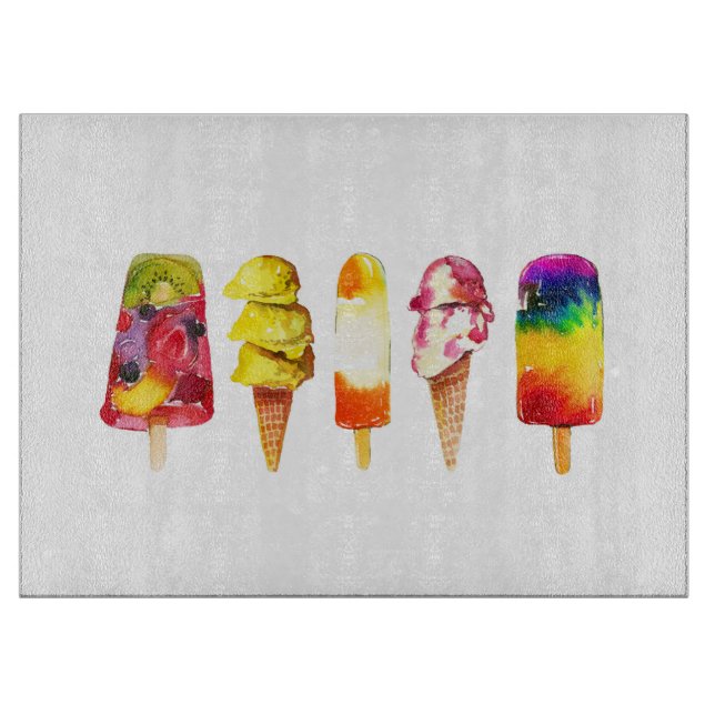 Popsicle Ice Cream Summer Glass Cutting Board (Front)