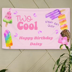 Popsicle Party Two Cool Pink 2nd Birthday Party Banner
