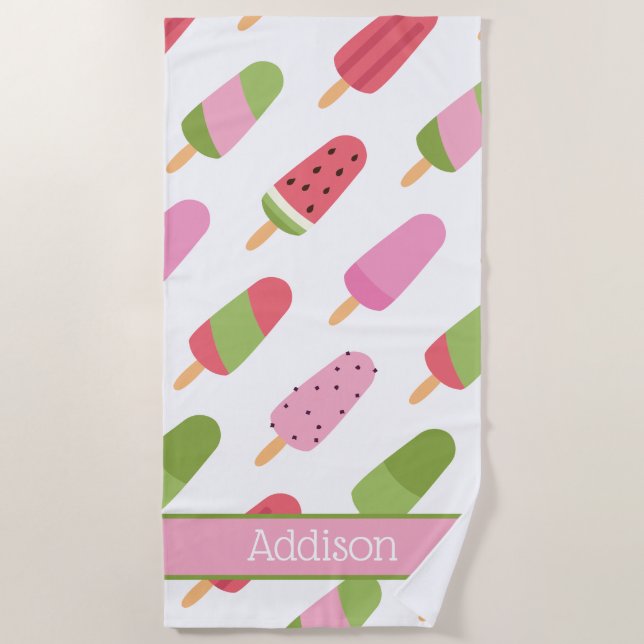 Popsicle Pattern Personalized Beach Towel (Front)
