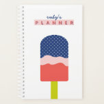 Popsicle Personalized Script Name Calendar Planner<br><div class="desc">This planner with a graphic,  illustrated popsicle in blue,  coral and pink and a personalized name in a modern script has a retro vibe. Perfect for kids,  teens and adults. Part of a collection from Parcel Studios.</div>
