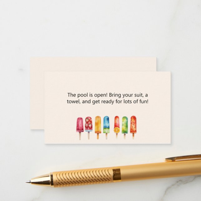 Popsicle Pool Party Insert Card for Invitation (Devant/Arrière en situation)