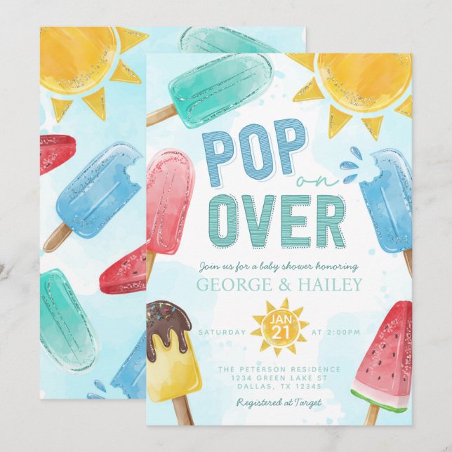 Popsicle Pop On Over Baby Shower Invitation (Front/Back)