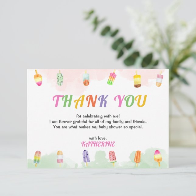 Popsicle She's Ready to Pop Thank You Card (Standing Front)
