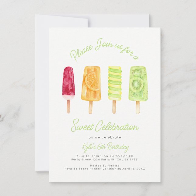 Popsicle Summer Birthday Party Invitations (Front)