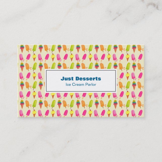 Popsicles and Ice Cream Colourful Summer Pattern Business Card (Front)