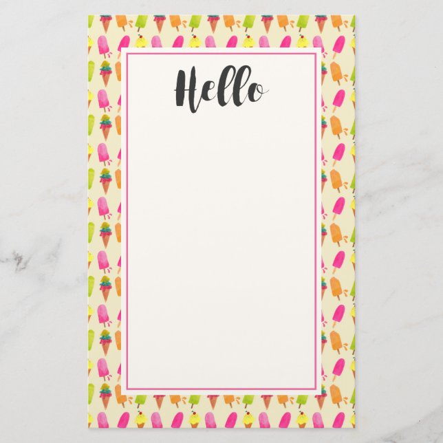 Popsicles and Ice Cream Colourful Summer Pattern Stationery (Front)