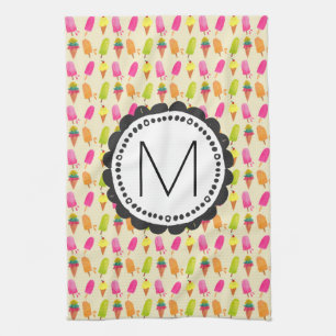 Popsicles and Ice Cream Cones Custom Monogram Kitchen Towel