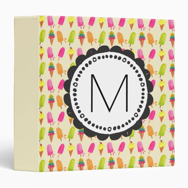 Popsicles and Ice Cream Personalized Monogram Binder (Front/Spine)