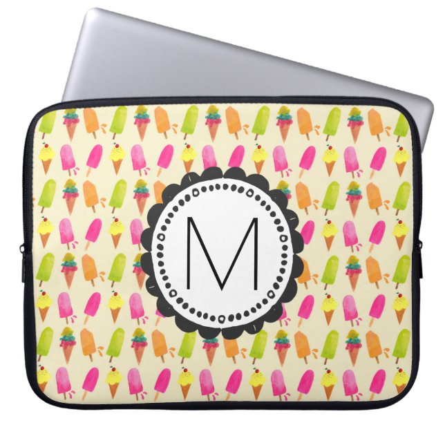 Popsicles and Ice Cream Personalized Monogram Laptop Sleeve (Front)