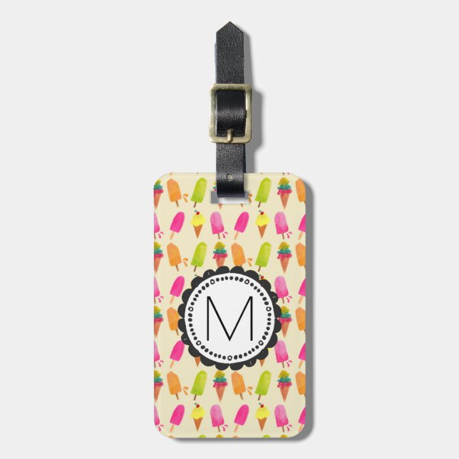 Popsicles and Ice Cream Personalized Monogram Luggage Tag (Front Vertical)