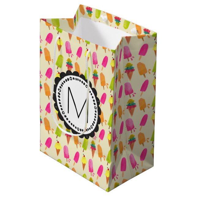 Popsicles and Ice Cream Personalized Monogram Medium Gift Bag (Front Angled)