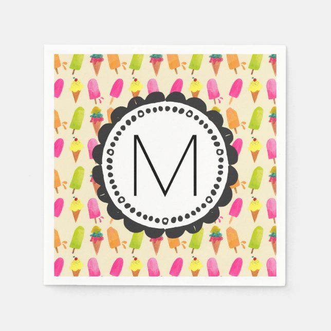 Popsicles and Ice Cream Personalized Monogram Napkin (Front)