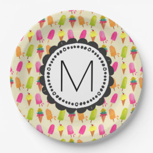 Popsicles and Ice Cream Personalized Monogram Paper Plate