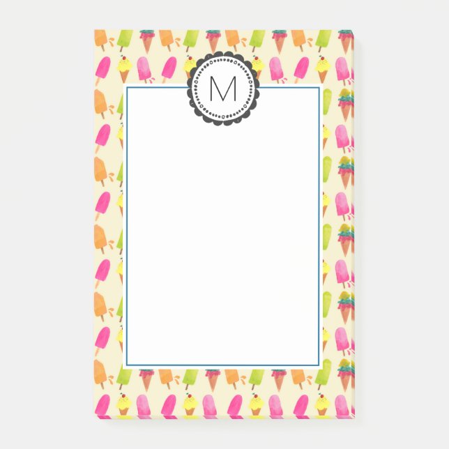 Popsicles and Ice Cream Personalized Monogram Post-it Notes (Front)