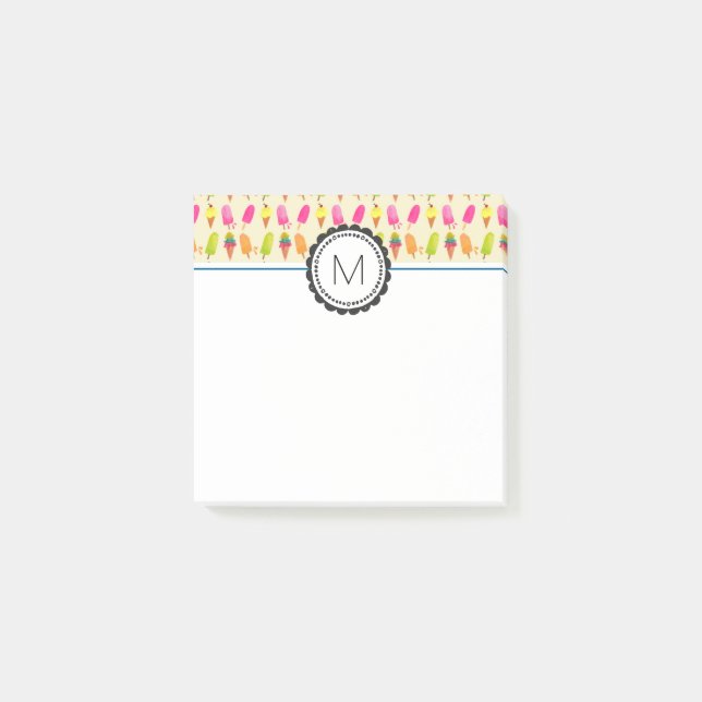 Popsicles and Ice Cream Personalized Monogram Post-it Notes (Front)