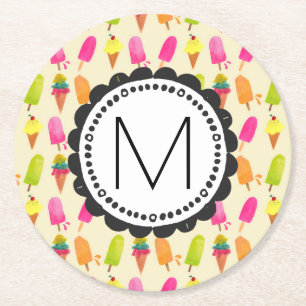 Popsicles and Ice Cream Personalized Monogram Round Paper Coaster