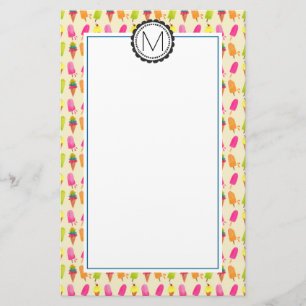 Popsicles and Ice Cream Personalized Monogram Stationery