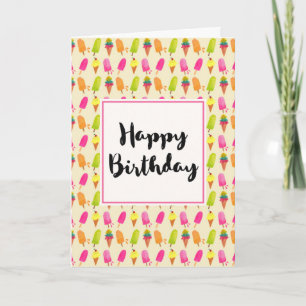 Popsicles and Ice Cream Summer Pattern Birthday Card