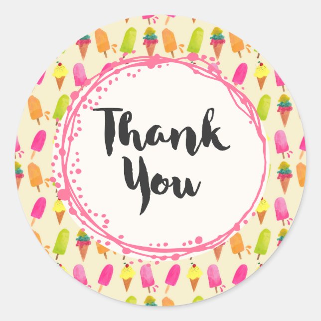 Popsicles and Ice Cream Summer Pattern Thank You Classic Round Sticker (Front)
