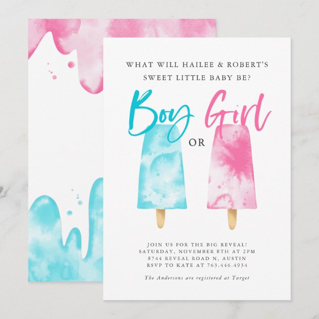 Popsicles Gender Reveal Party Invitation (Front/Back)