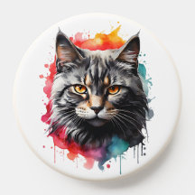 Feline Kitty Grey Tiger Striped Cat Aquarelle Art