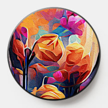 Floral Abstract Art Orange Red Blue Flowers