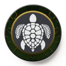 Tortue à motif géométrique vert foncé doré