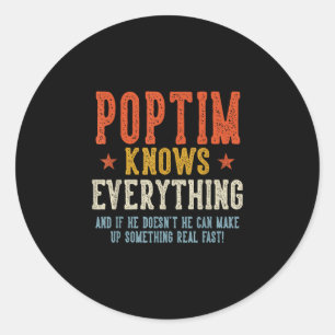 Poptim knows everything father's day retro vintage classic round sticker