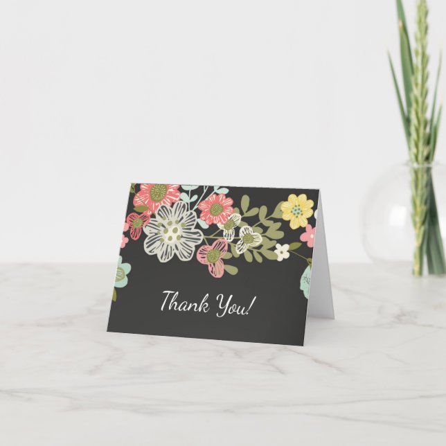 Populaire Chalkboard Floral Merci Note (Devant)